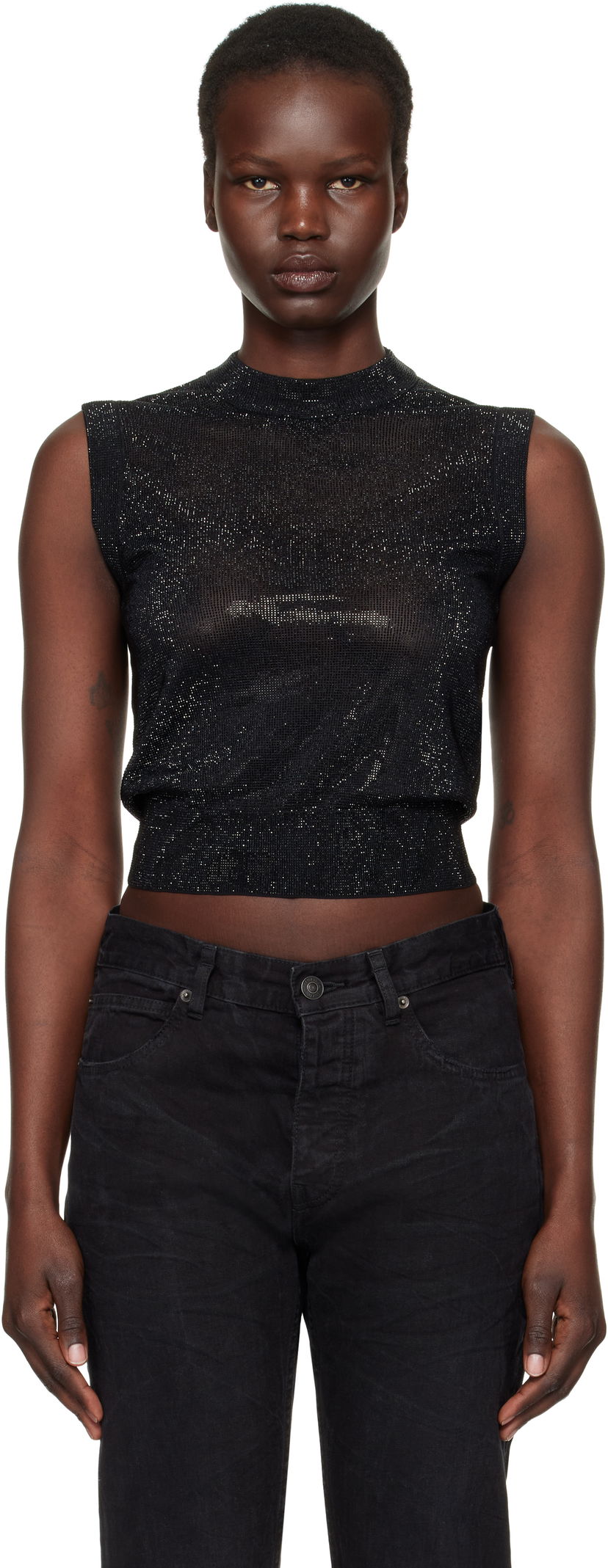 Безрукавка Alexander Wang Mock Neck Hotfix Tank Top чорний | 1KC1251078