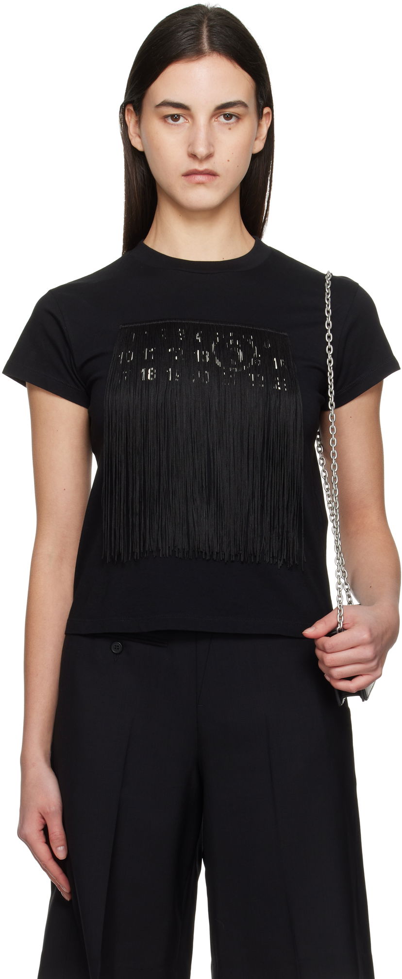 Футболка Maison Margiela MM6 Maison Margiela Fringe Logo T-Shirt чорний | S52GC0332 M20048