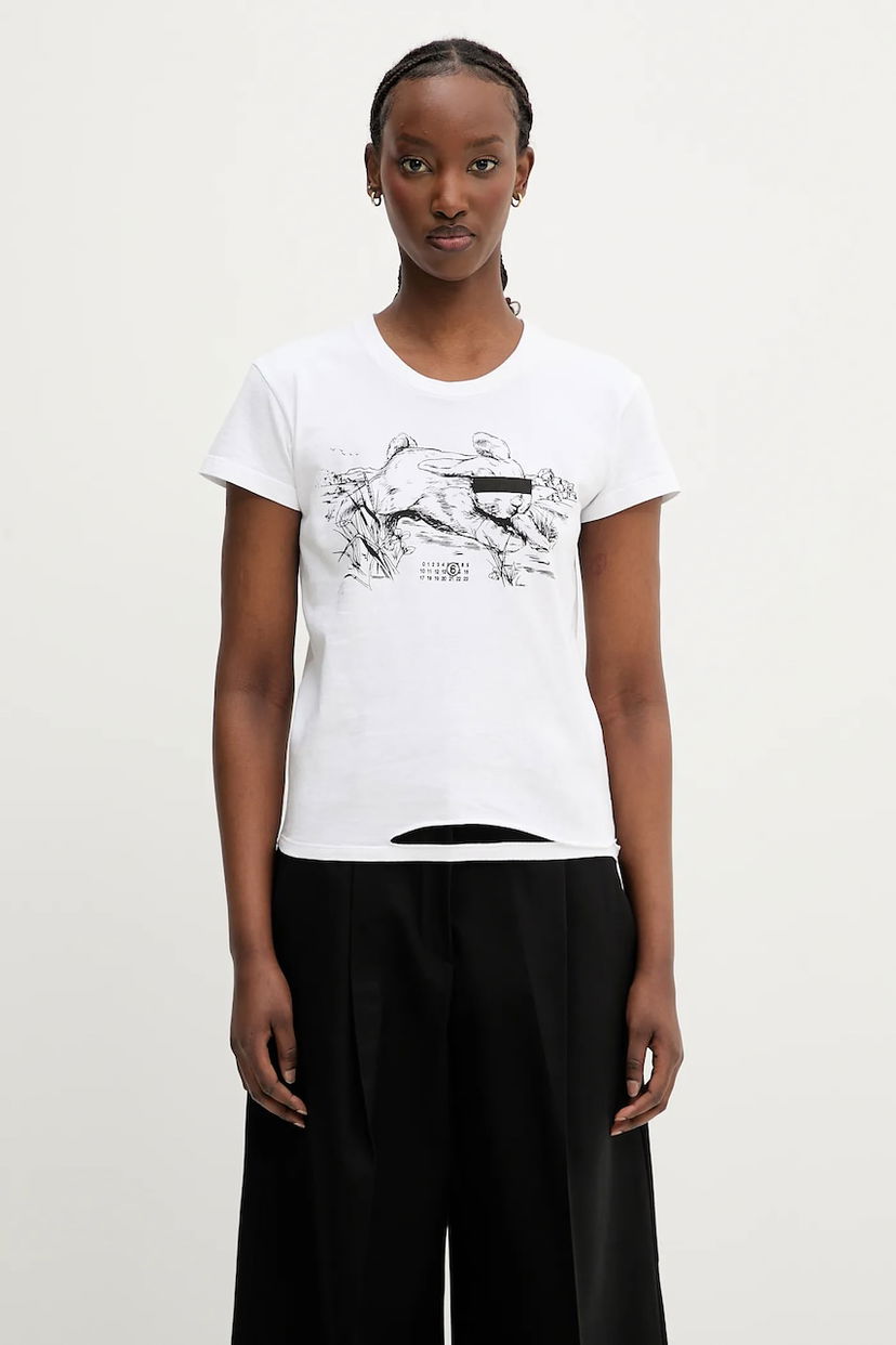 Футболка Maison Margiela MM6 Maison Margiela T-Shirt with Rabbit Print білий | S62GD0199.M20108.100