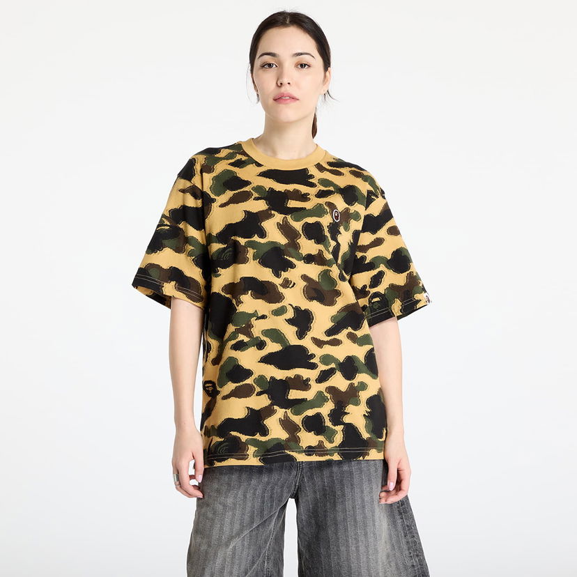 Футболка BAPE A BATHING APE 1St Camo Jacquard Ape Head Relaxed Fit Tee Жовтий | 001CSL301304MYEL