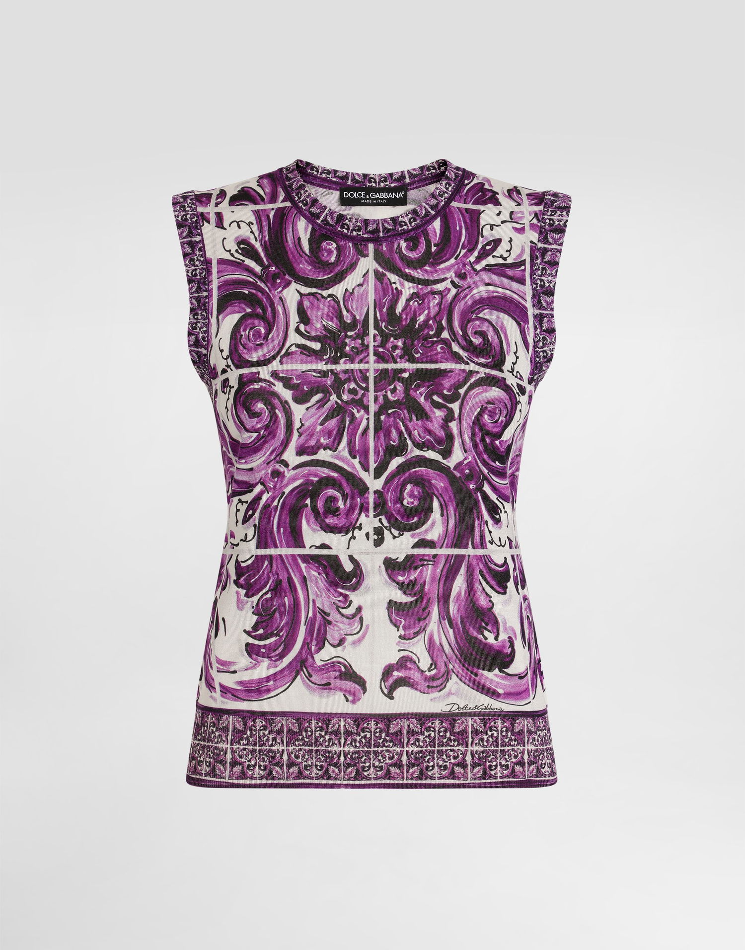 Безрукавка Dolce & Gabbana Dolce & Gabbana Majolica Print Silk Tank Top Фіолетовий | FXT01TJAHKGH25DQ, 0