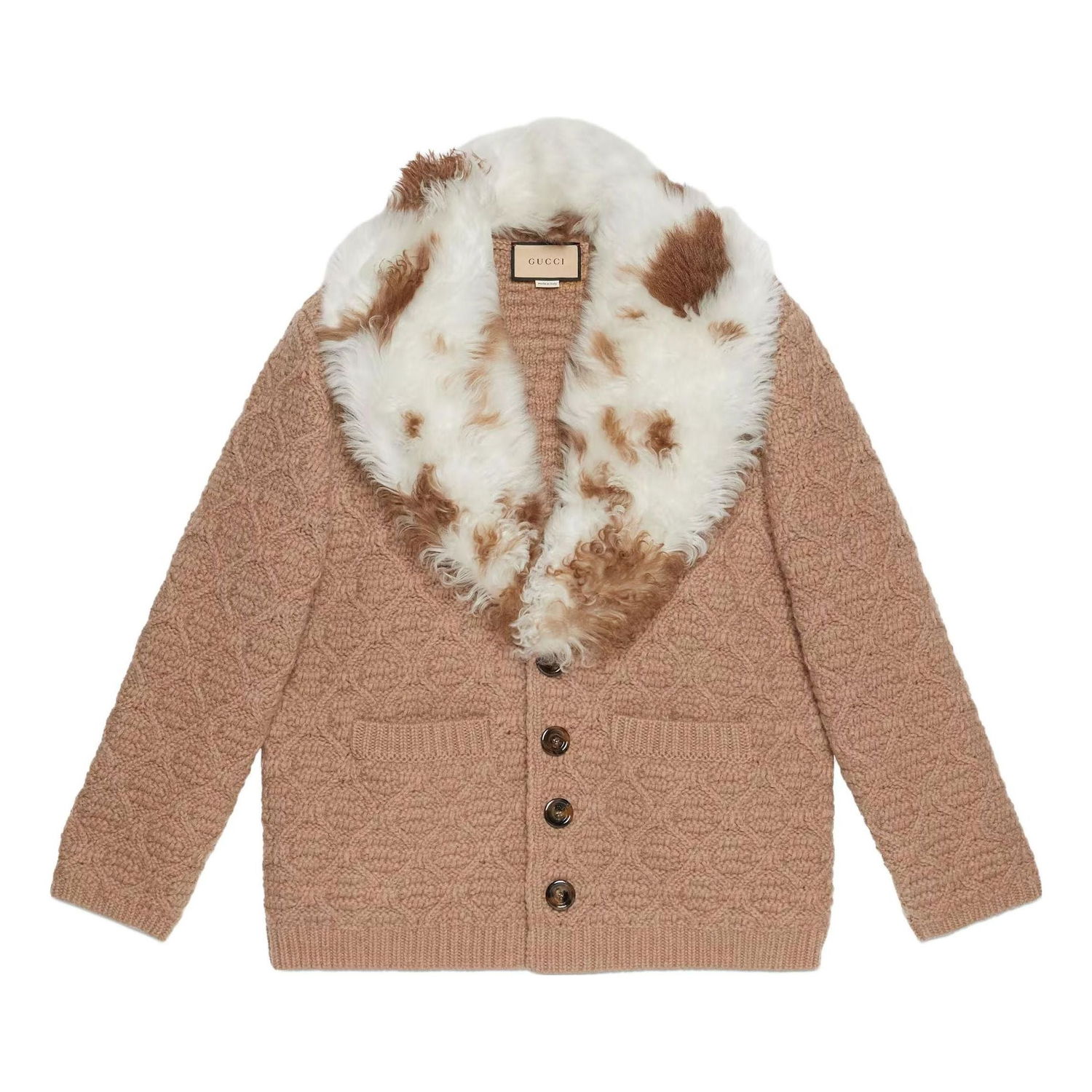 Пальто Gucci Gucci Wool Knit Coat with Shearling Collar бежевий | 706756-XKCKM-2602, 0