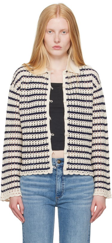 Cветр rag & bone rag & bone Khloe Striped Open-Knit Cardigan бежевий | WAS25P060BR60, 0