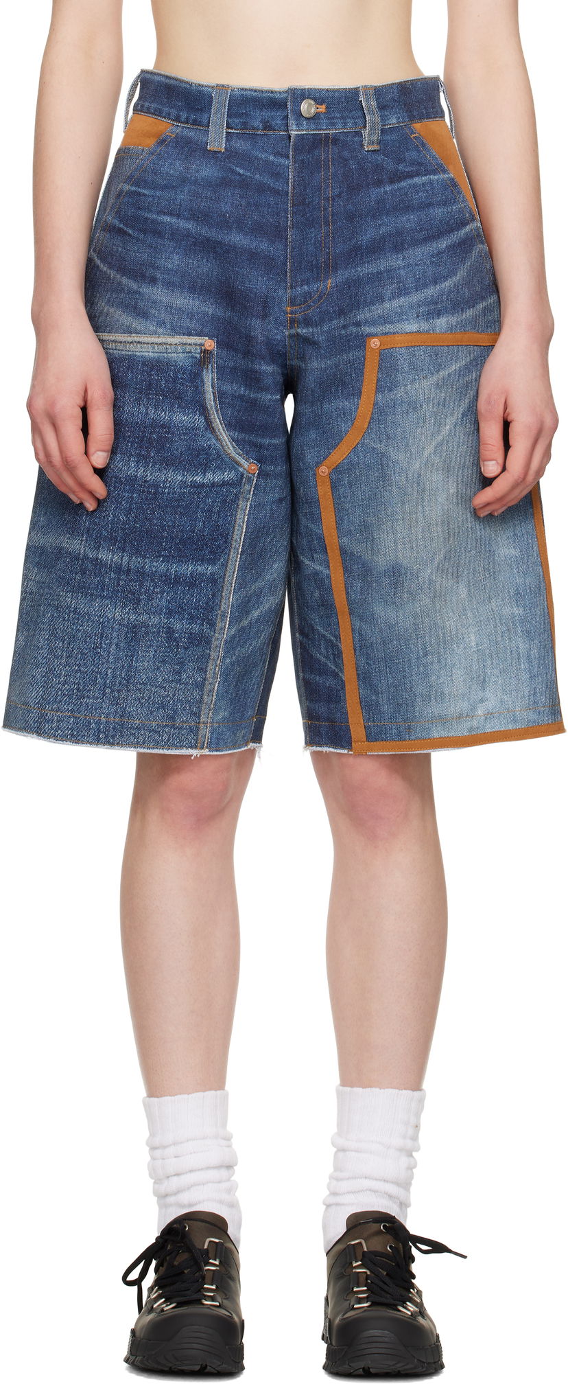 Шорти Andersson Bell Andersson Bell Trompe L'oeil Double-Knee Denim Shorts Синій | apa786u