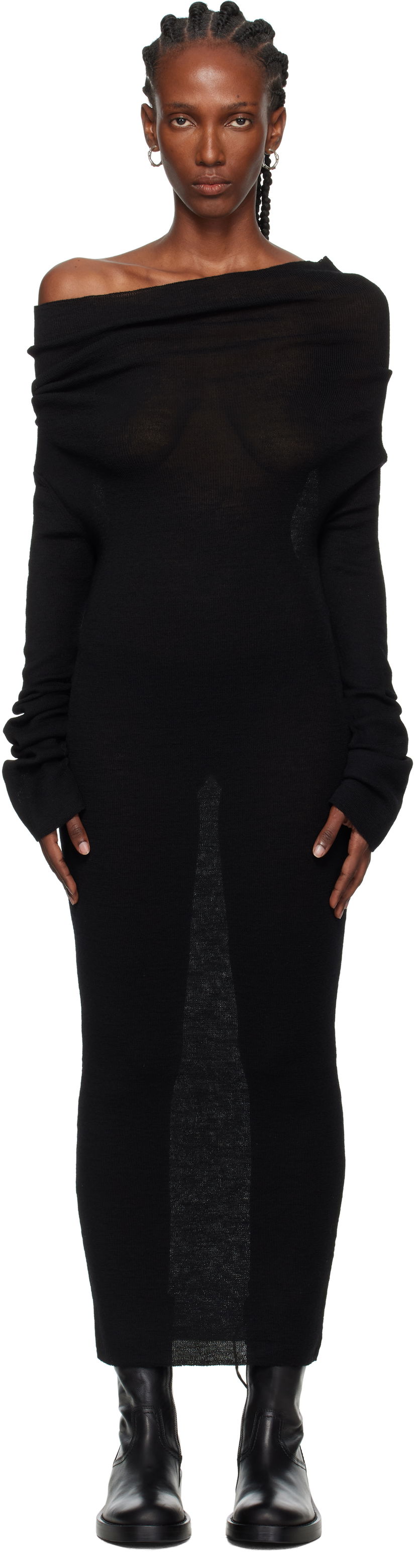 плаття Ann Demeulemeester Ann Demeulemeester Barbro Dropped Shoulder Knitted Midi Dress чорний | 2520-W-KN28-FA059-099