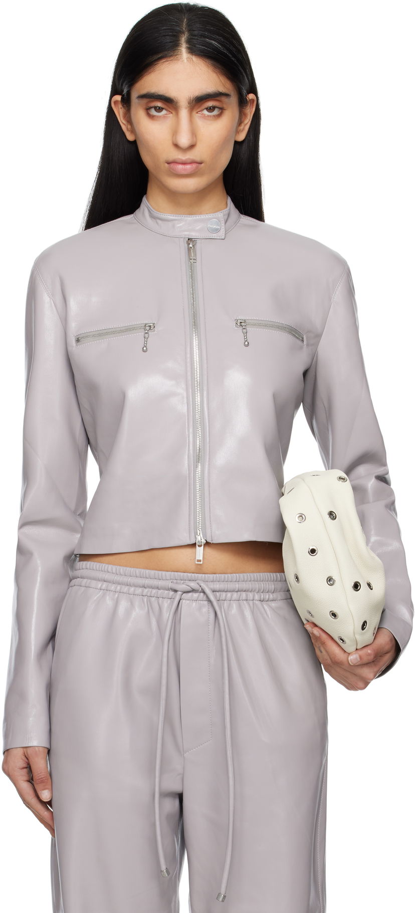 Куртка Nanushka Nanushka Aletta Cropped Faux-Leather Jacket Сірий | NW25RSJK05792