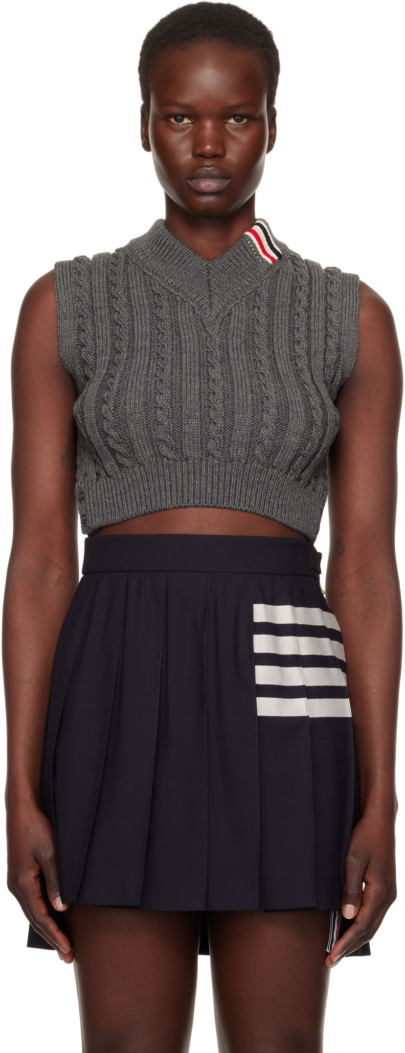 Спідниця Thom Browne Cable Cropped V-Neck Vest Синій | FKV202A-Y1024