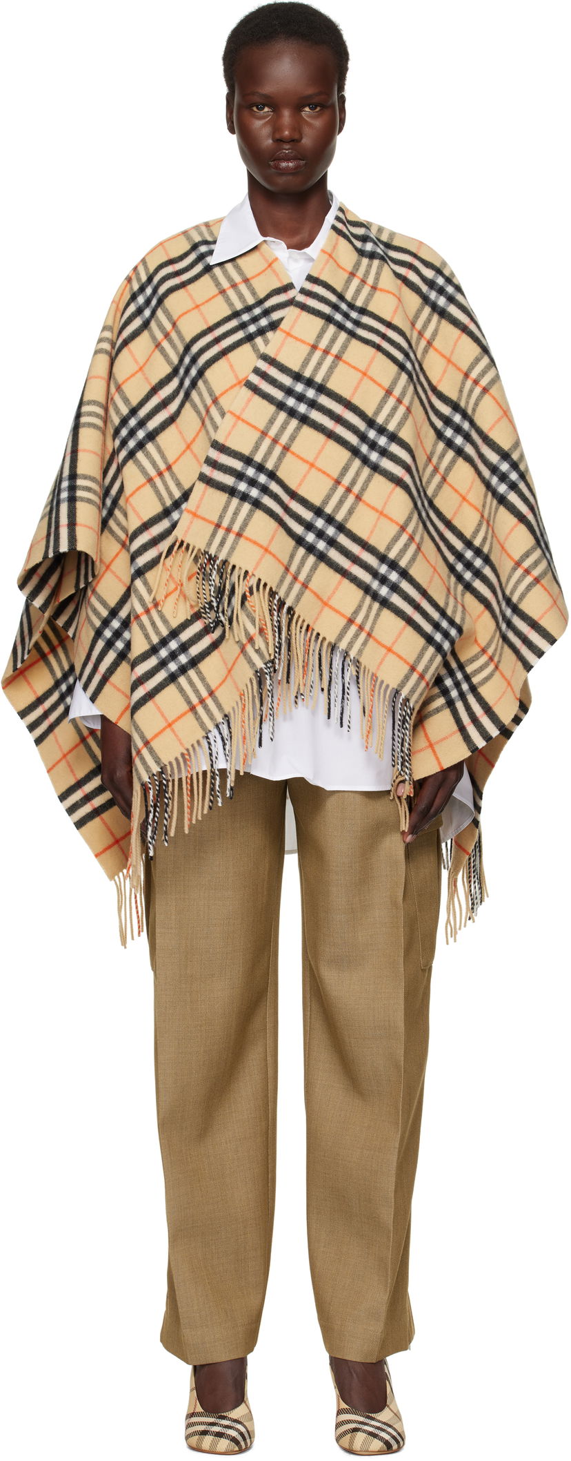 Шарф Burberry Wool Cashmere Cape Coat with Fringe бежевий | 8102992
