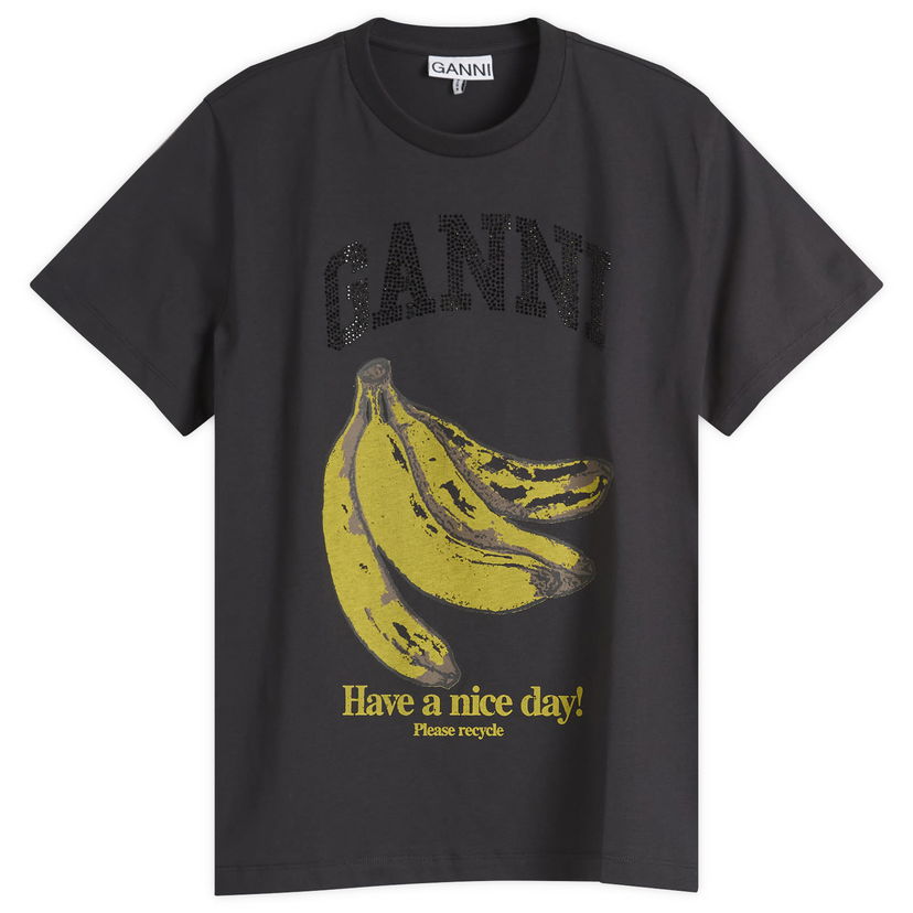 Футболка GANNI GANNI Banana Print T-Shirt with Rhinestones чорний | T4238-252