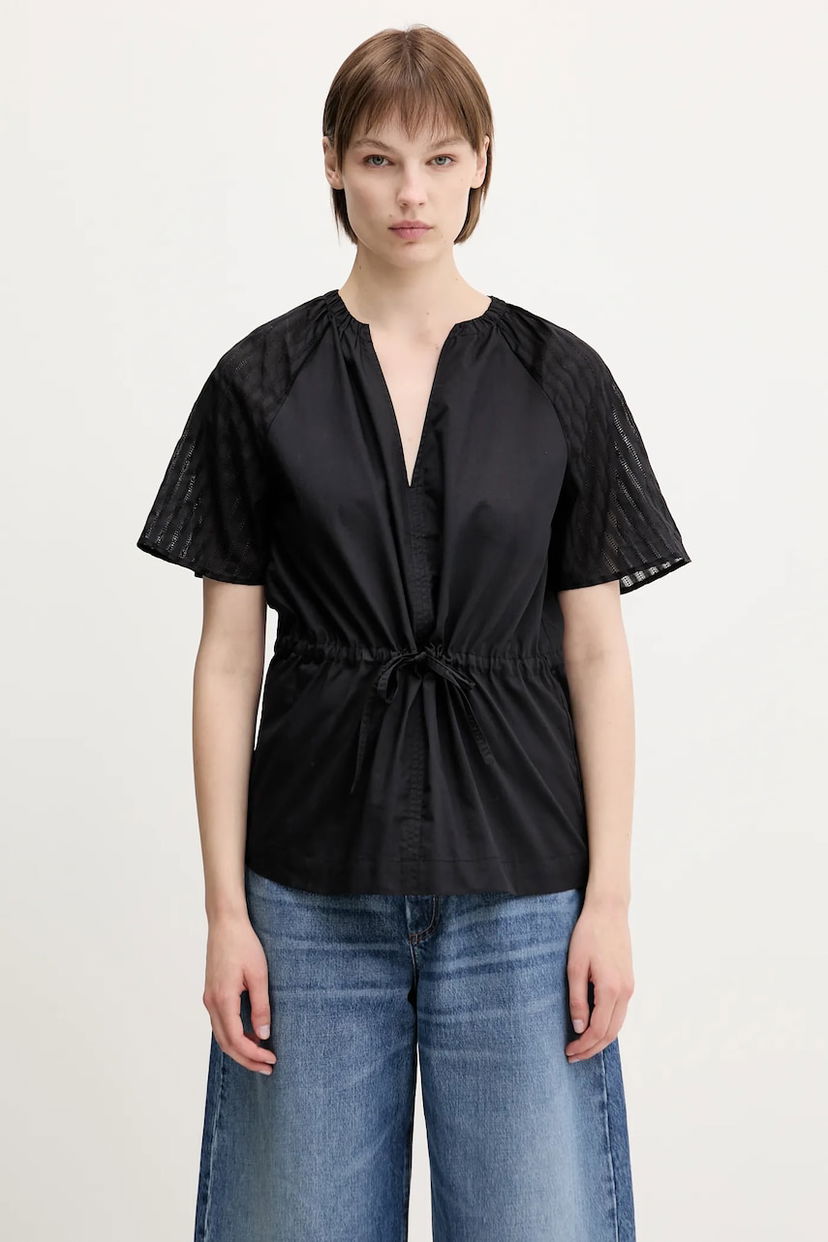 Сорочка Samsoe Samsoe Samsoe Samsoe Satoma Women's V-Neck Drawstring Blouse чорний | F25100007