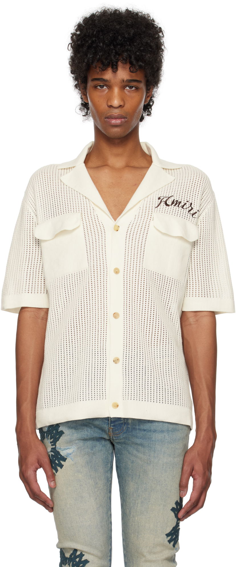 Сорочка AMIRI AMIRI Mesh Knitted Shirt білий | AMKNIR1011