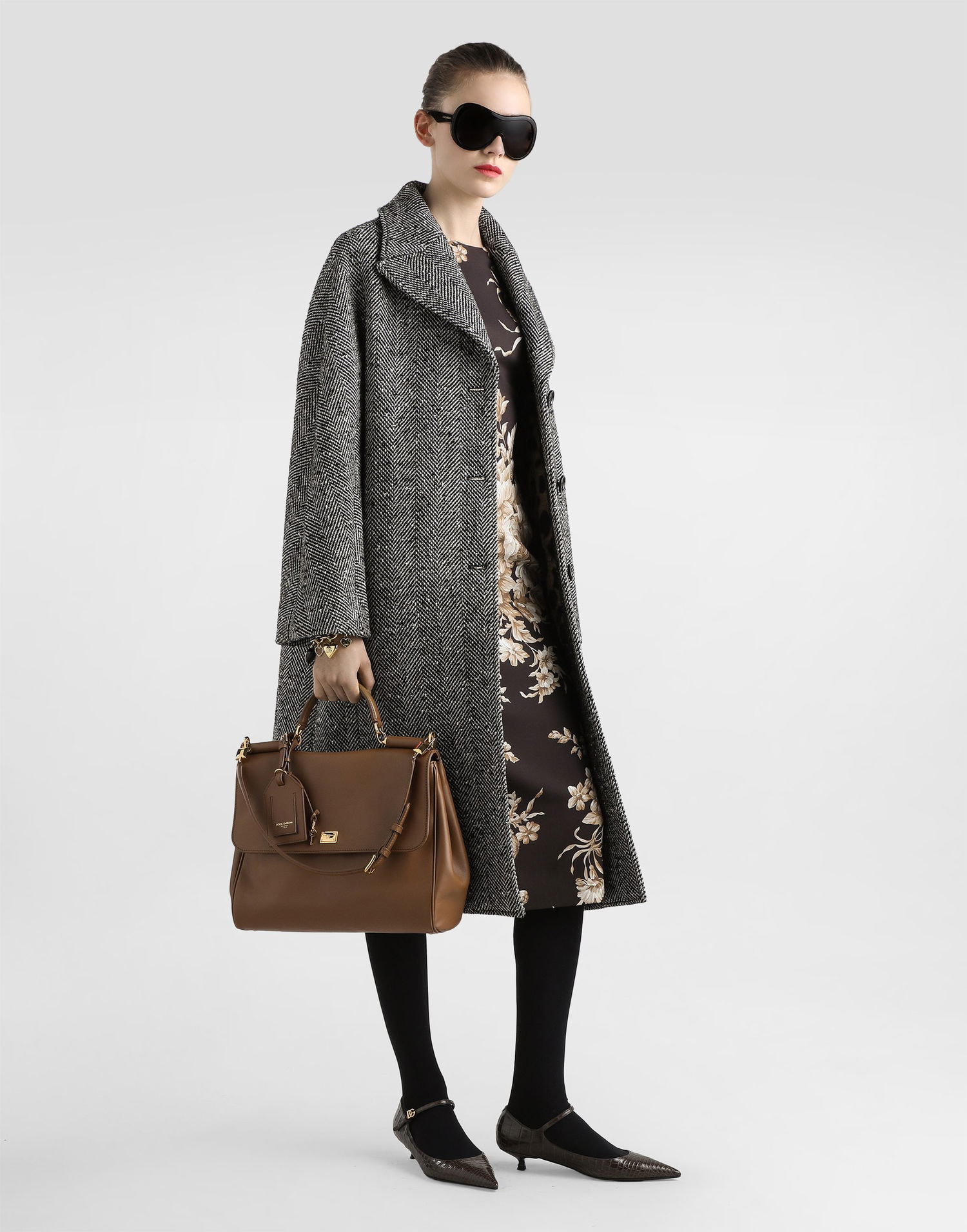 Пальто Dolce & Gabbana Dolce & Gabbana Long Chevron Tweed Coat Сірий | F0W4JTFCZAJS8030, 1