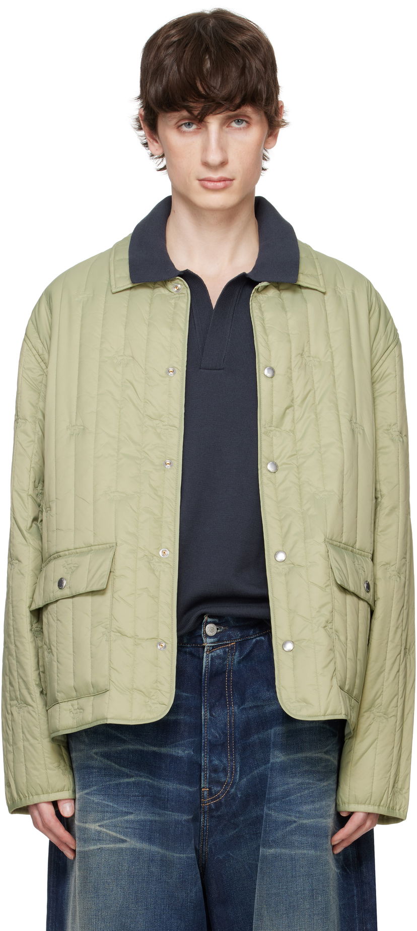 Пуховик MAISON KITSUNÉ Maison Kitsuné Quilted Chore Jacket Зелений | OM02114WW9047