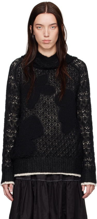 Cветр Comme des Garçons Comme Des Garçons Wool Lace Pattern Intarsia Hoodie чорний | TN-N024-051, 0