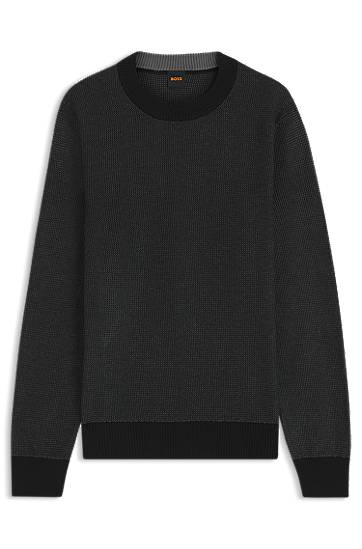 Cветр BOSS Cotton-blend sweater with two-tone structure чорний | 50548673, 0