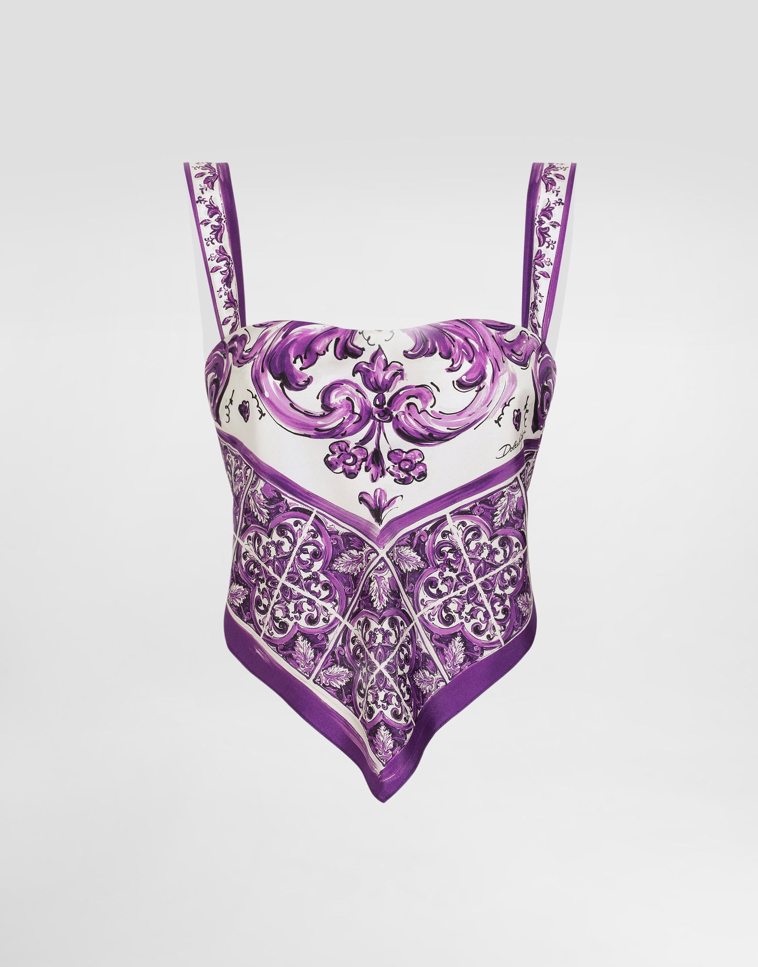 Безрукавка Dolce & Gabbana Dolce & Gabbana Majolica-Print Silk Cami Top Фіолетовий | F7BB0THI1T1HP5DQ, 0