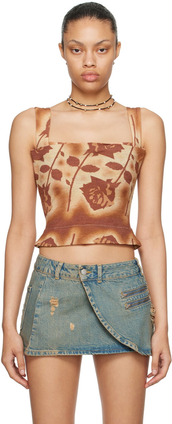 Безрукавка Miaou Miaou Imogene Rose Print Tank Top Коричневий | 7023WOSSRO