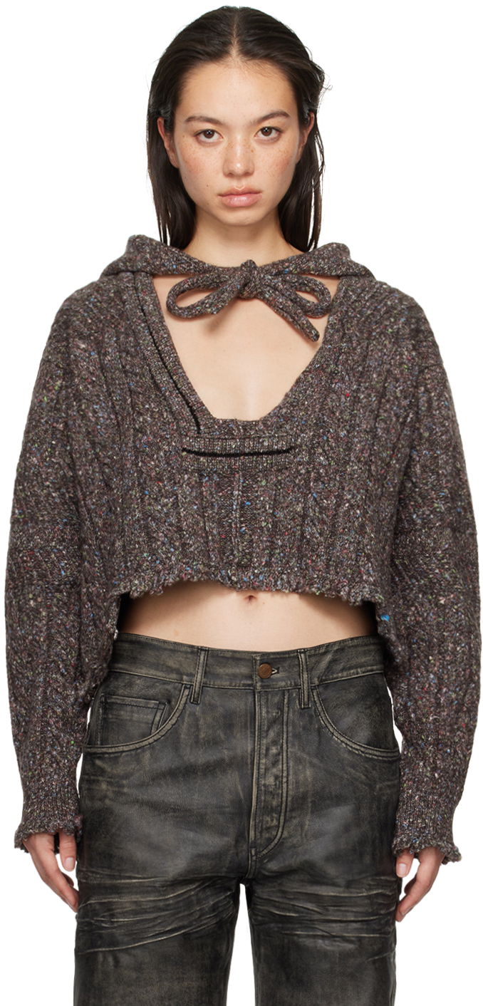 Cветр Ottolinger Ottolinger Knit Open Collar Cropped Hoodie Коричневий | 1070203521