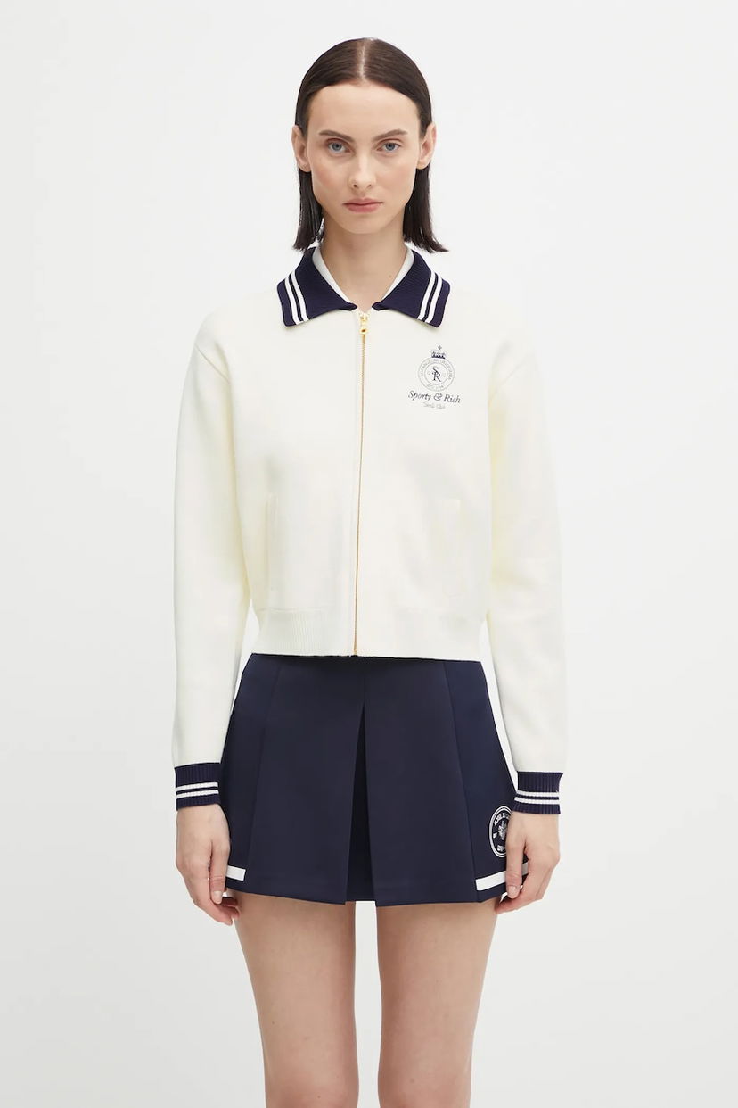 Cветр Sporty & Rich Sporty & Rich Crown Tennis Zipped Cardigan білий | CA006621202WH06