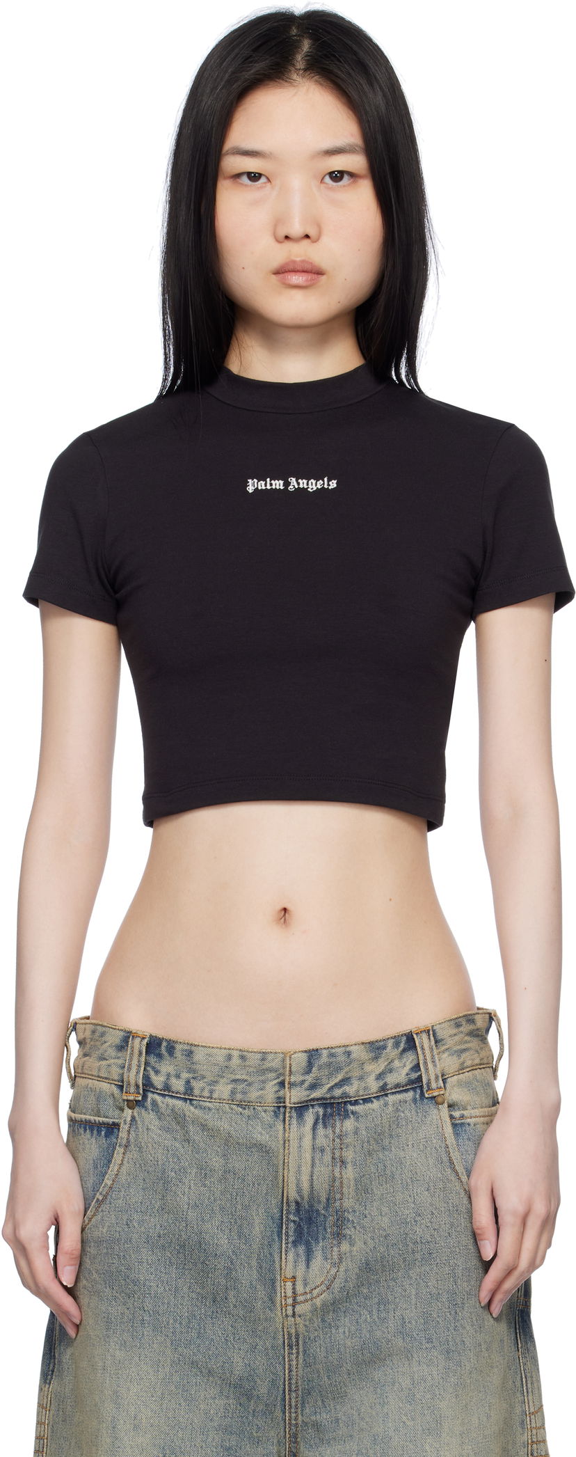 Кроп-топи Palm Angels Classic Logo Crop T-Shirt чорний | PWAA074C99JER0011003