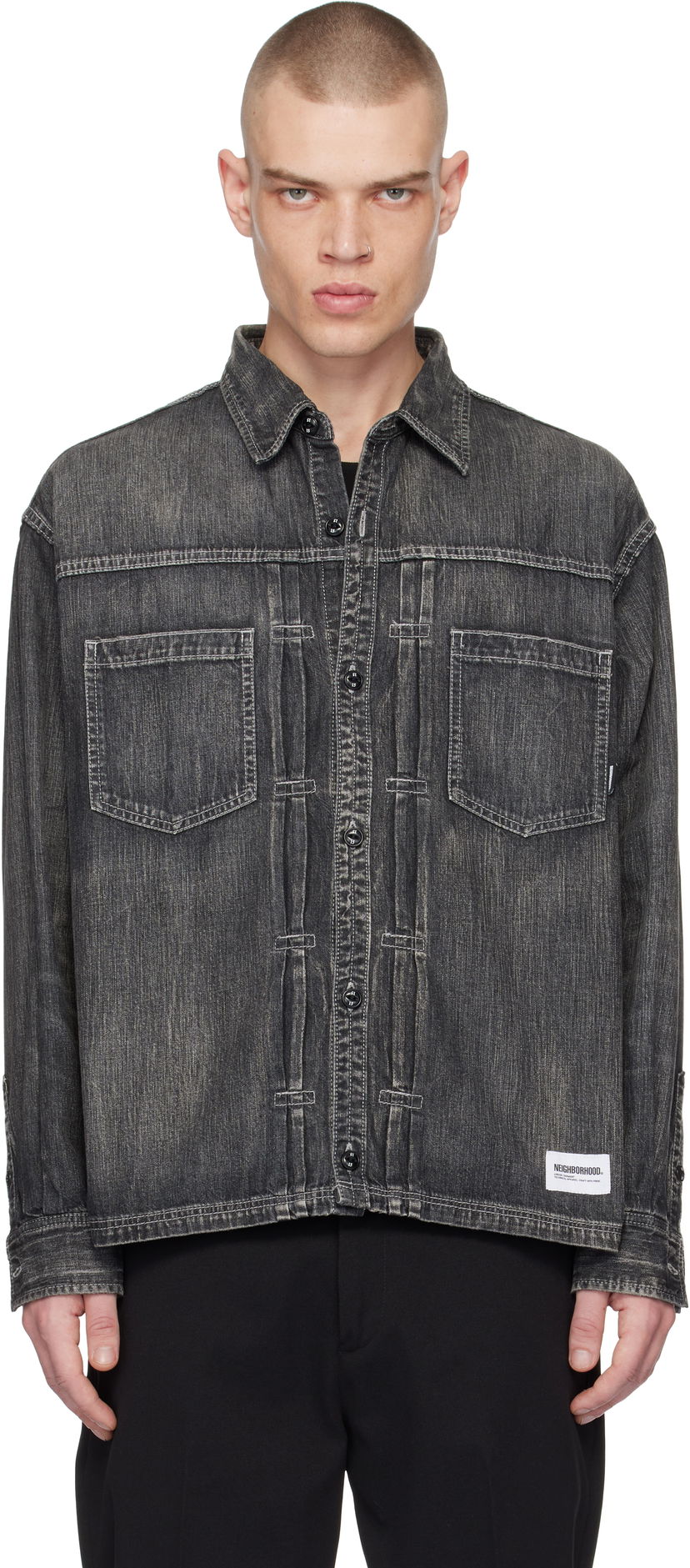 Сорочка Neighborhood Washed Denim Long Sleeve Shirt чорний | 242SPNH-SHM06