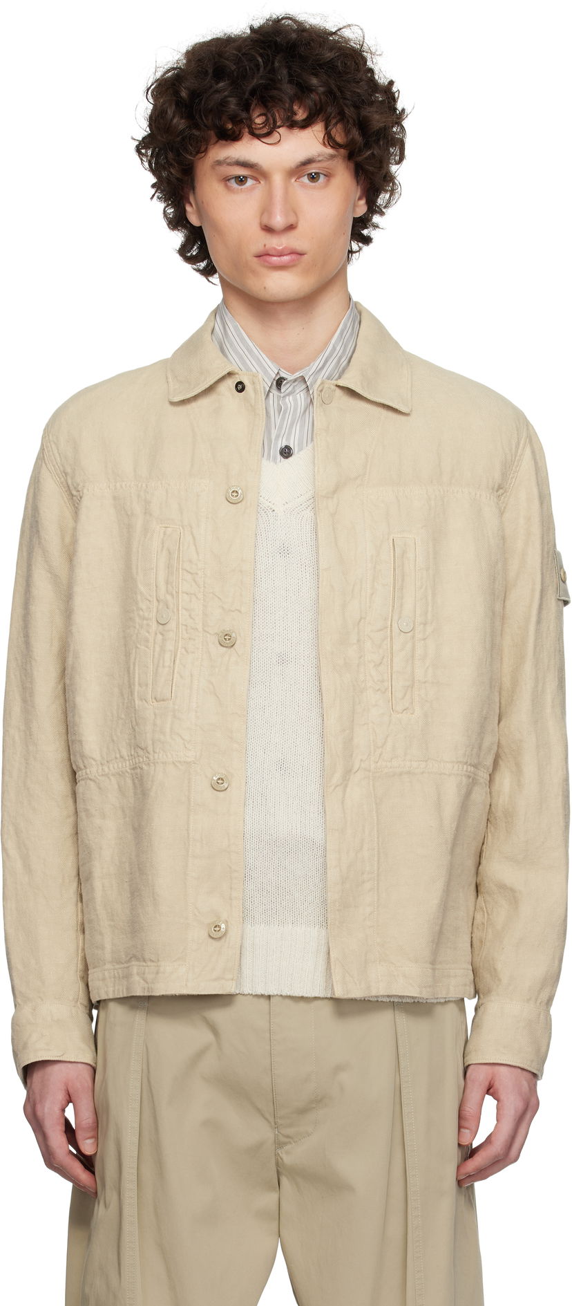 Пальто Stone Island Stone Island Diagonal Linen Overshirt бежевий | K1S15 1200010 S00F8