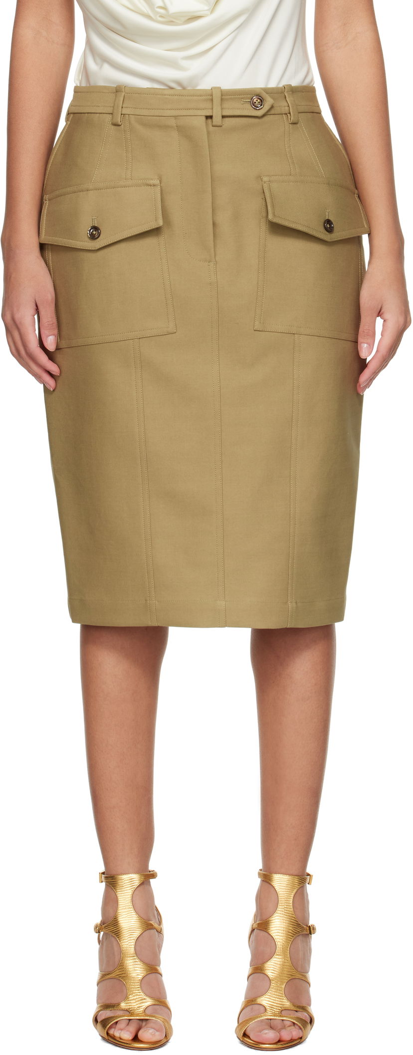 Спідниця Tom Ford Tom Ford Patch Pocket Midi Skirt бежевий | GC5768-FAX1402