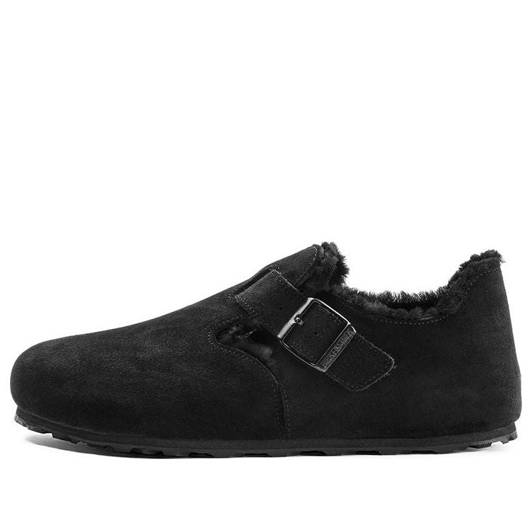Кросівки та взуття Birkenstock London Shearling Suede Narrow Fit Sandals чорний | 1014961