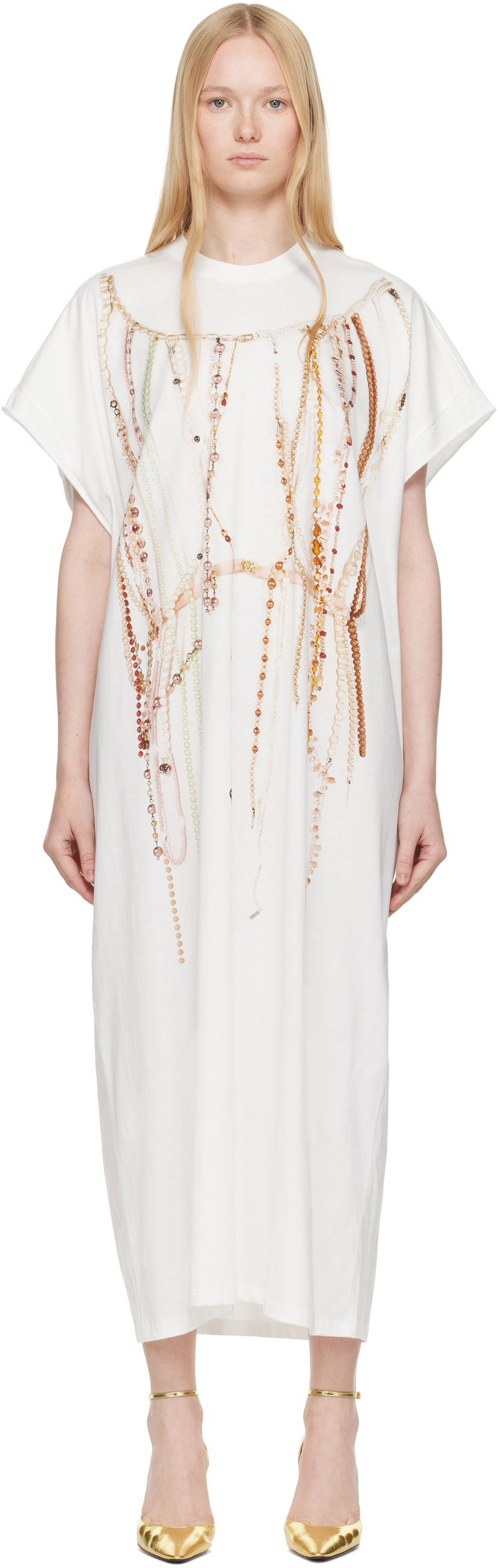 плаття Maison Margiela MM6 Maison Margiela Jersey Midi Dress with Beaded Graphic білий | S62DG0049 M20118
