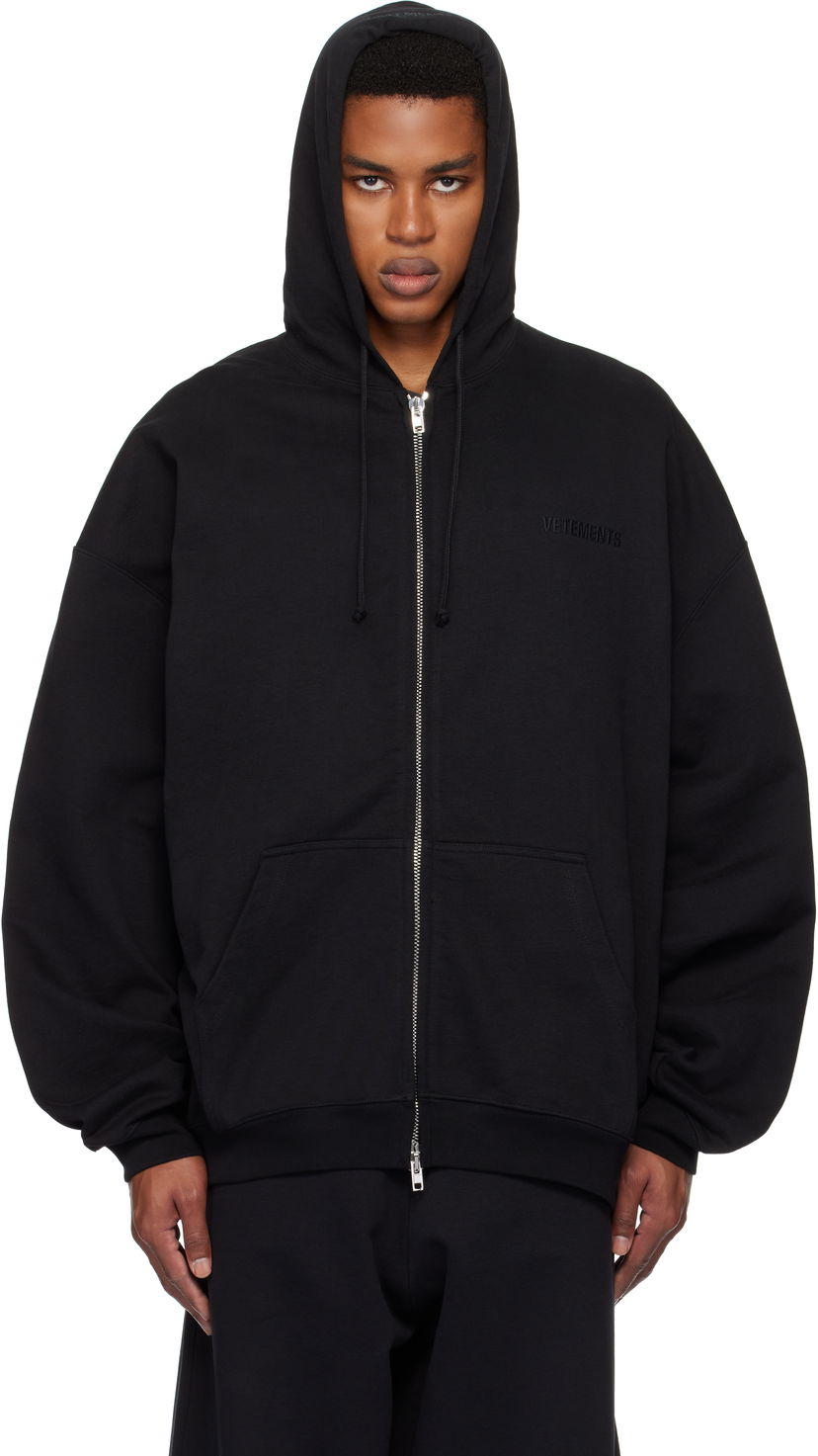 Світшоти VETEMENTS Embroidered Logo Oversized Zip-Up Hoodie чорний | UA66HD810B