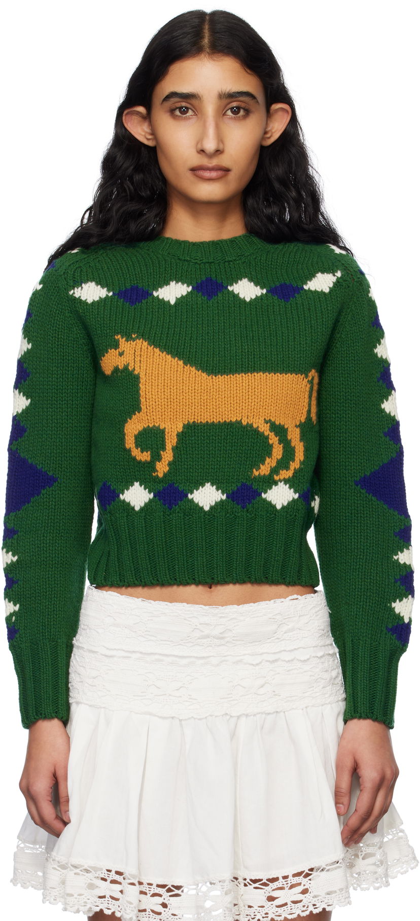 Cветр Bode Bode Diamond Corral Knit Sweater Зелений | WRS25KT015