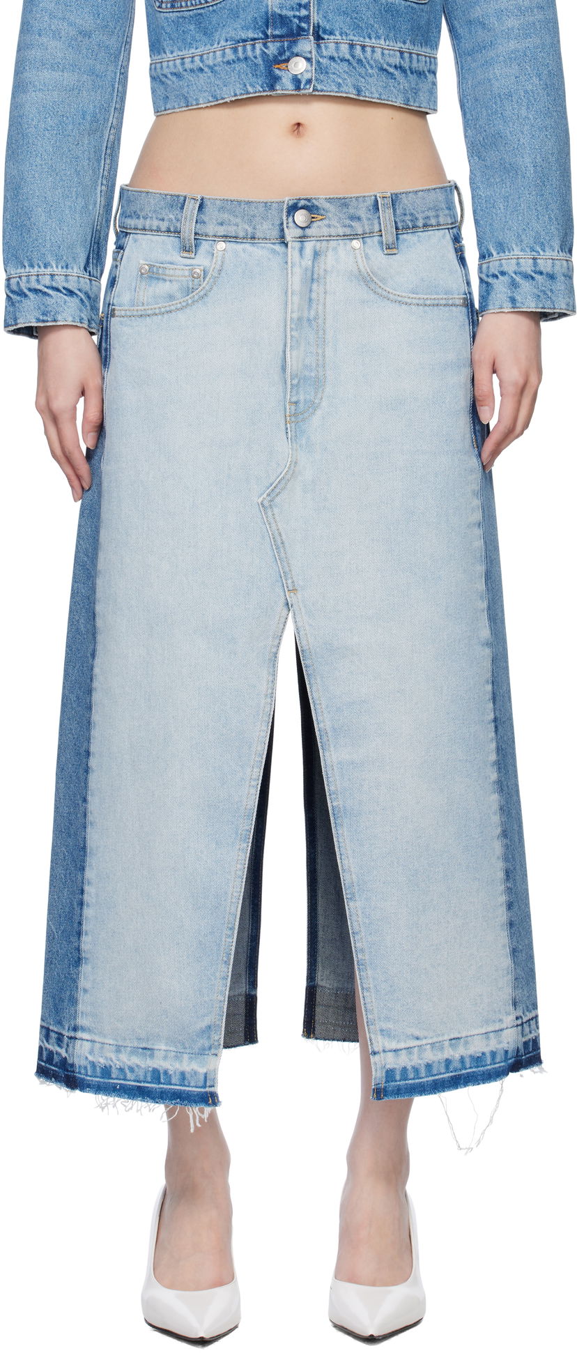 Спідниця Stella McCartney Stella McCartney Contrast Panel Denim Midi Skirt Синій | 6D03453SQH10
