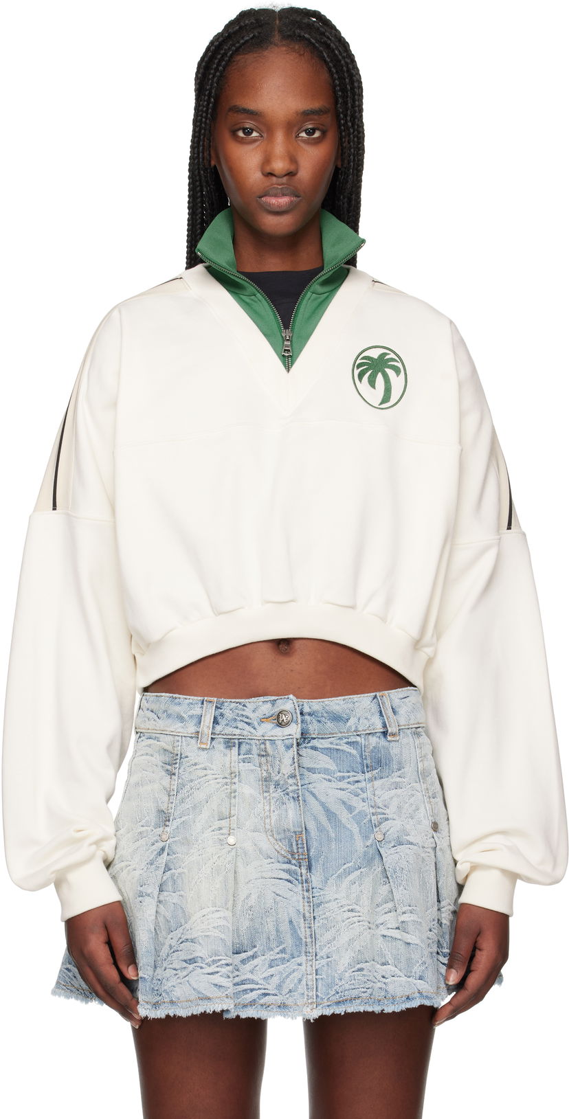 Cветр Palm Angels Palm Angels Oval Palm Cropped Sweatshirt білий | PWBA055S25FLE0010357