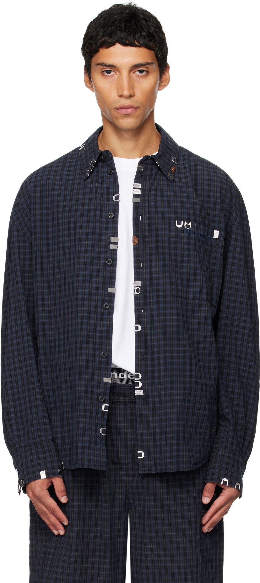 Сорочка Alexander Wang Alexander Wang Boxy Check Shirt темно-синій | 6WC3251093