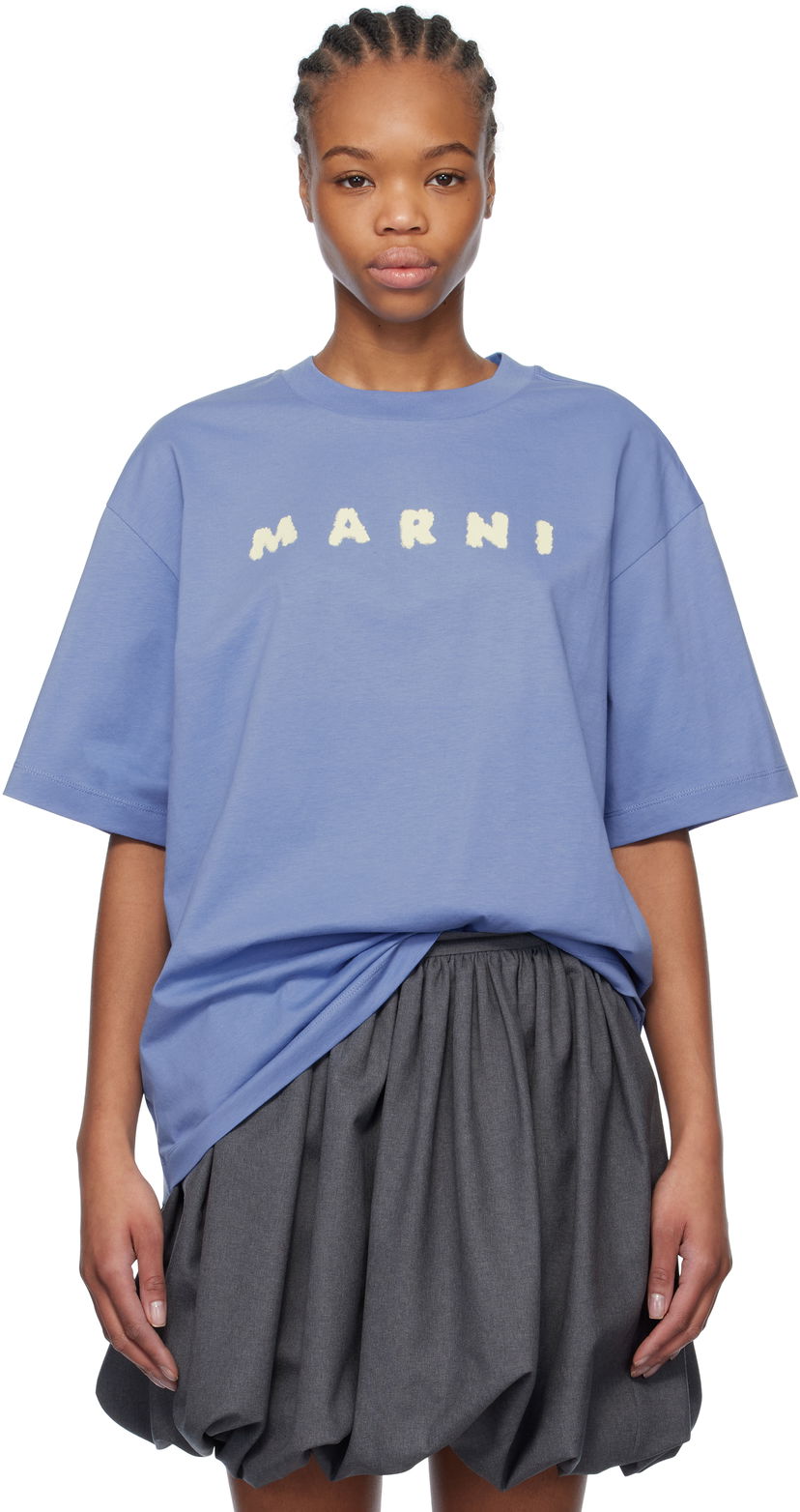 Футболка Marni Marni Scribbled Logo T-Shirt Синій | THJET49P13 USCX42