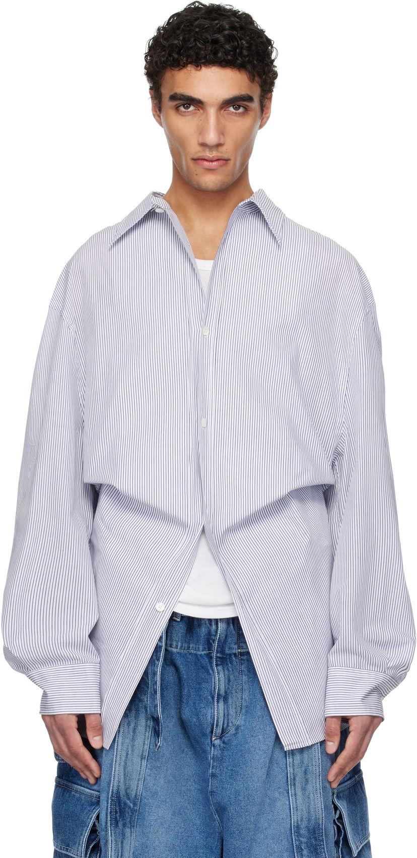 Сорочка HED MAYNER Hed Mayner Striped Poplin Shirt Синій | HMMA60013B-HA167