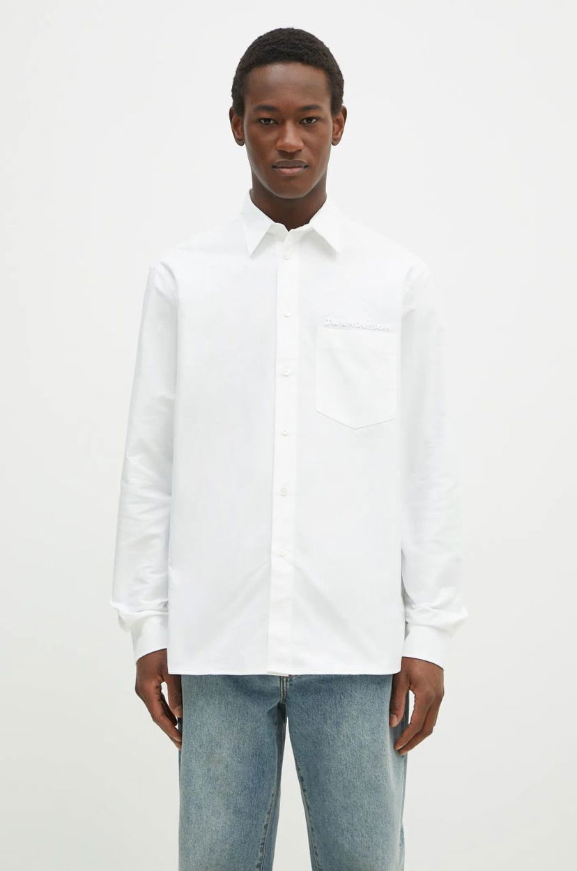 Сорочка JW Anderson JW Anderson Classic Fit Logo Pocket Shirt, Relaxed, Classic Collar білий | SH0328.PG1140.001