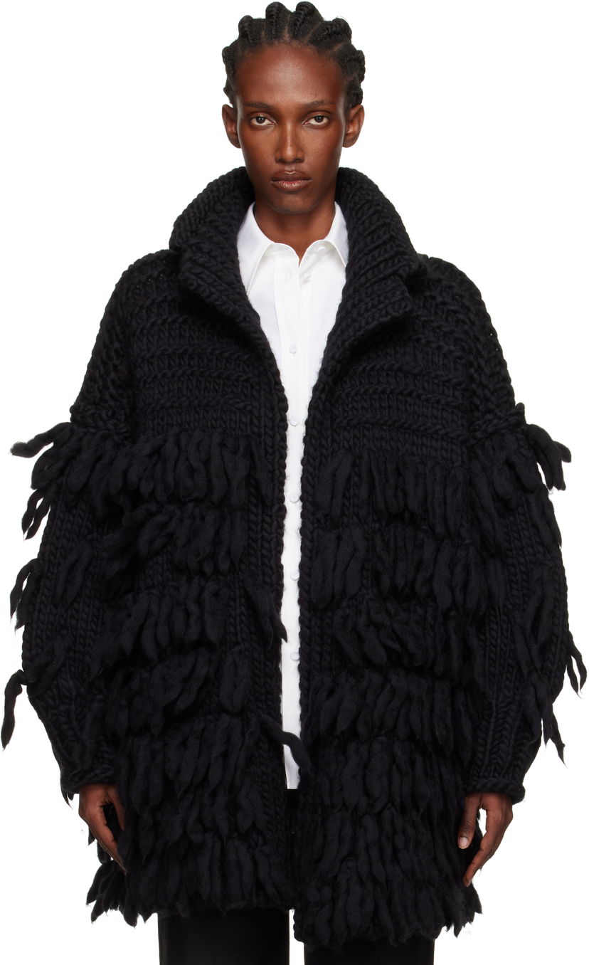 Пальто Yohji Yamamoto YOHJI YAMAMOTO Fringe Knit Coat чорний | FM-K53-105