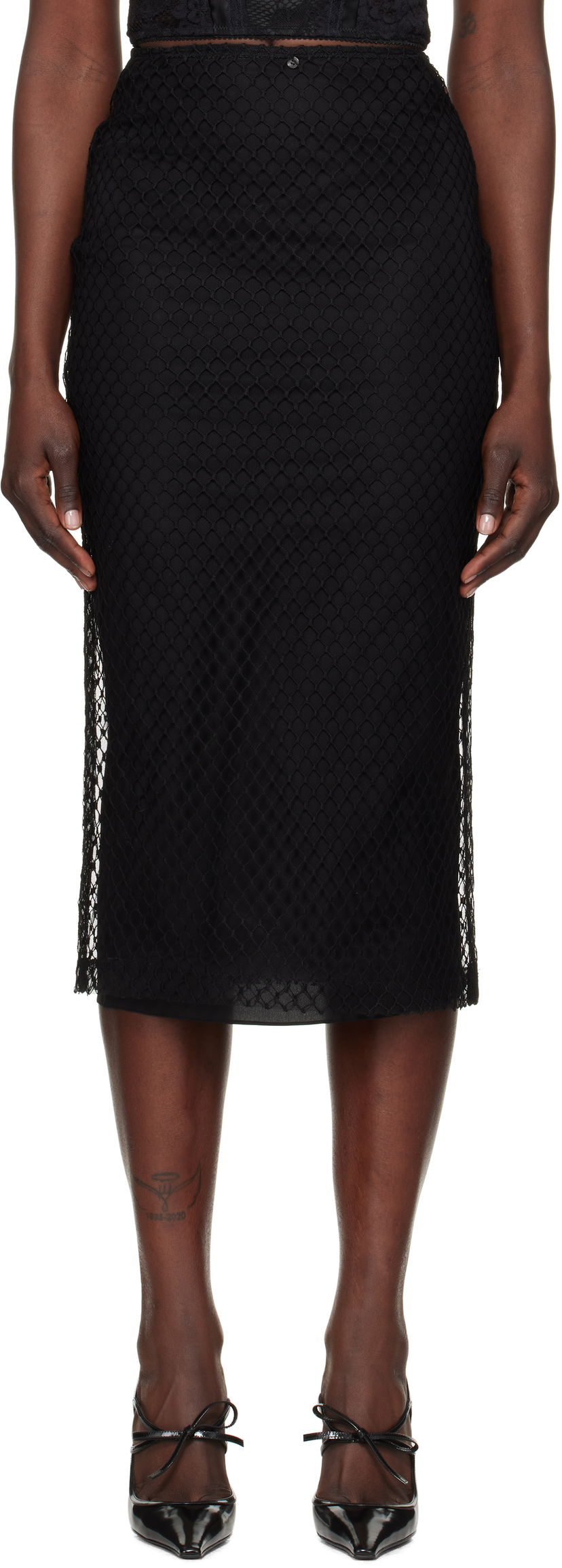 Спідниця Dolce & Gabbana Mesh Pencil Midi Skirt чорний | F4C0CT HLM83