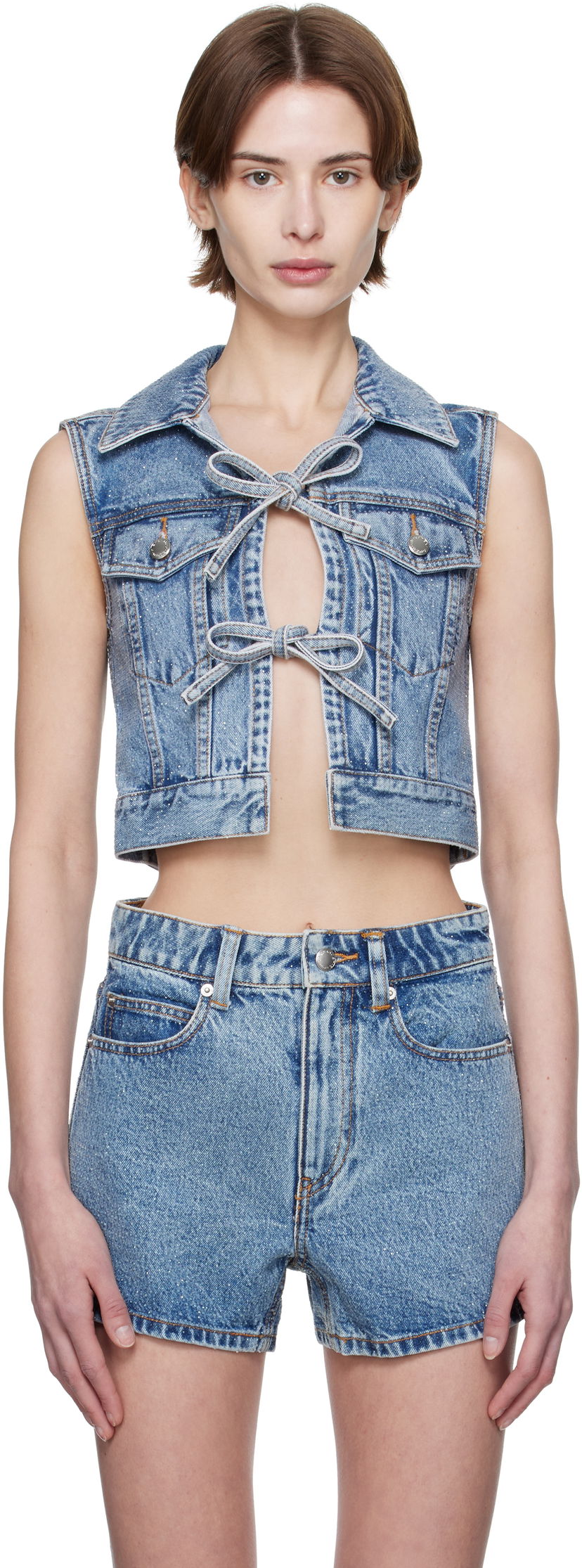 Жилет Alexander Wang Alexander Wang Clear Bead Hotfix Cropped Denim Vest Синій | 1WC1251603