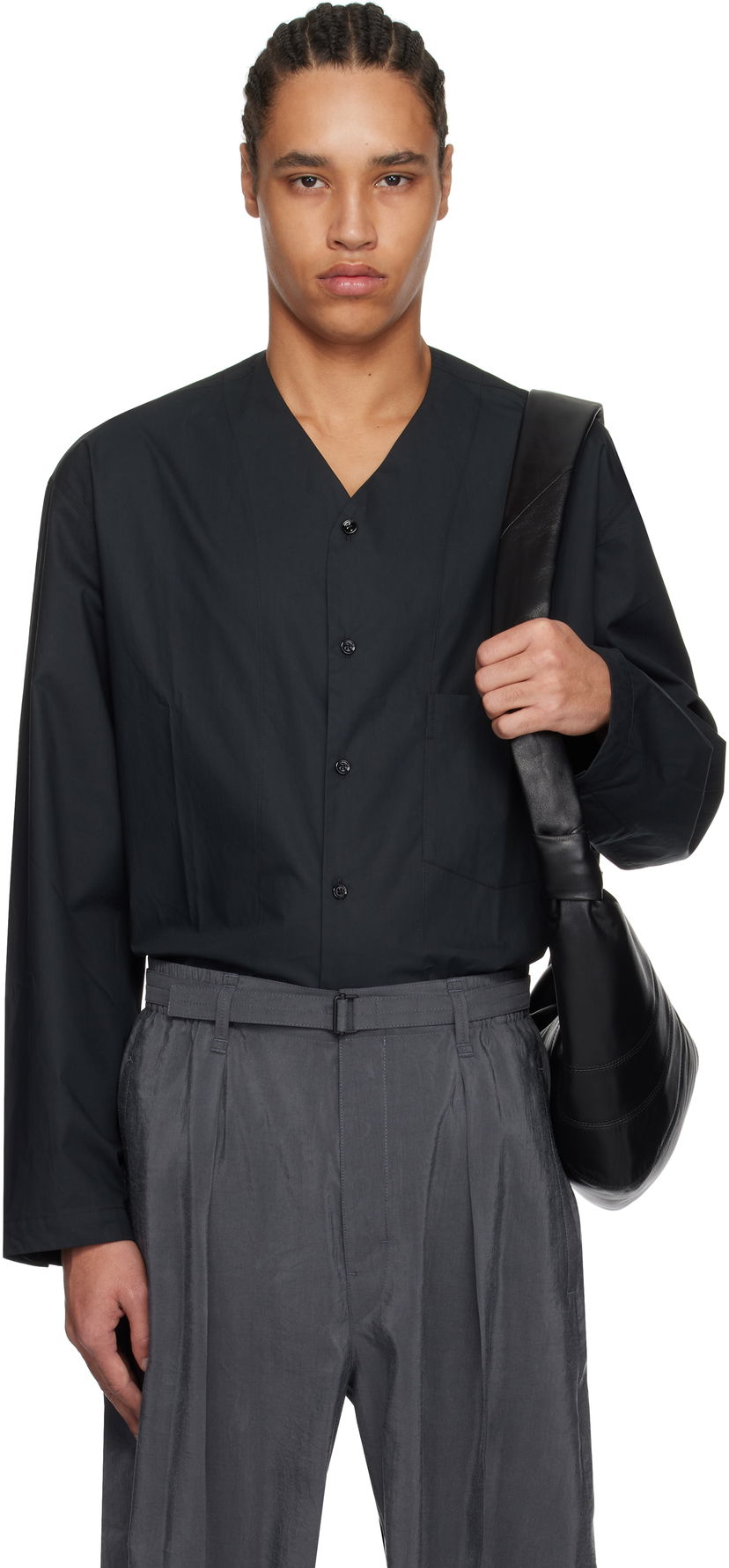 Сорочка LEMAIRE Lemaire V-Neck Button-Up Shirt чорний | SH1144 LF588