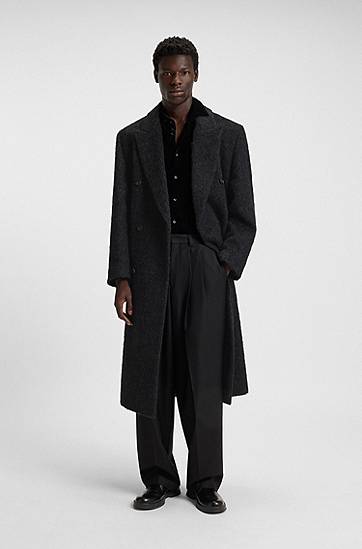 Пальто BOSS Double-breasted relaxed-fit coat with wool and alpaca чорний | 50549270, 1