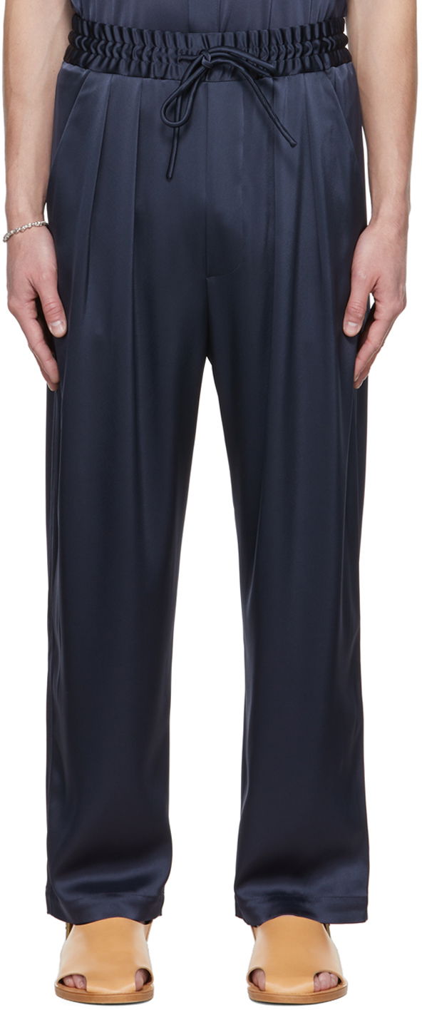 Штани Nanushka Nanushka Jiro Pleated Trousers темно-синій | NM22PFPA00759