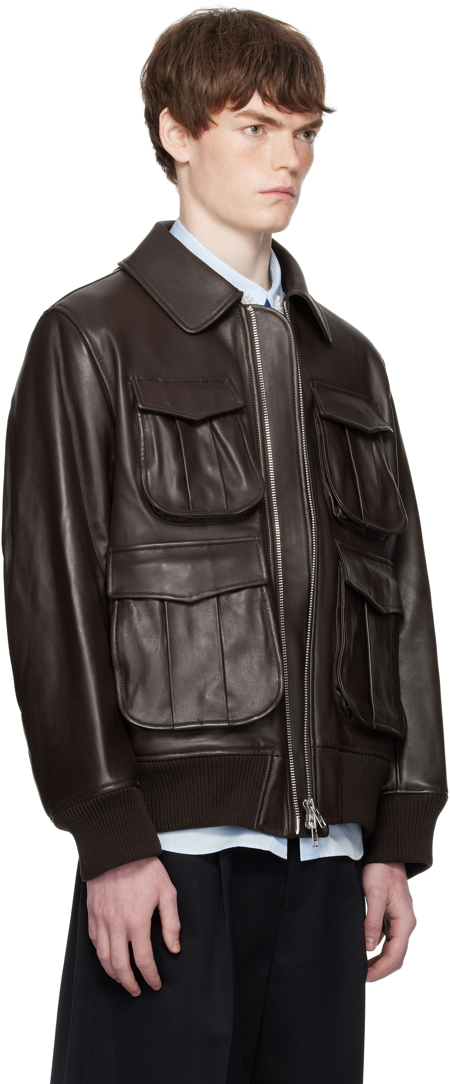 Куртка бомбер Simone Rocha Simone Rocha Oversized Multi-Pocket Aviator Jacket Коричневий | 6130 0456, 1