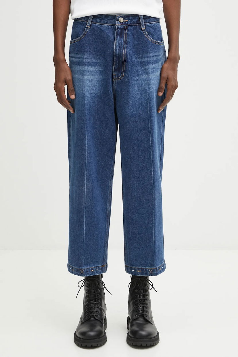 Джинси ADER ERROR Ader Error DENIM Cropped Wide-Leg Jeans with Front Seam and Embellished Hem Синій | BO01FWJE0112BL