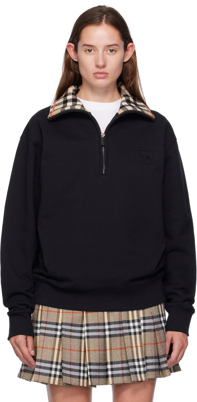 Світшоти Burberry Burberry Check Collar Quarter-Zip Sweatshirt чорний | 8109063