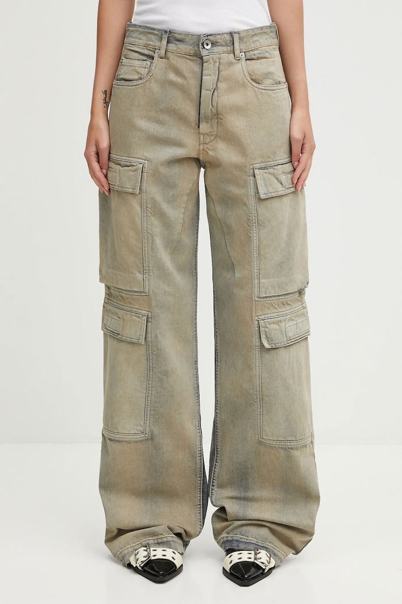 Штани карго Rick Owens Rick Owens DRKSHDW Cotton Wide Leg Double Cargo Jeans with Medium Waist бежевий | DS02E7308.DMP