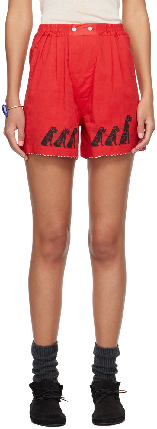 Шорти Bode Dog Print High-Rise Shorts Червоний | MRS24BT011