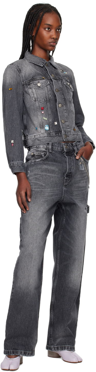 Куртка Marc Jacobs Marc Jacobs Fray Charm Shrunken Trucker Denim Jacket with Rhinestones Сірий | 2S5RJC015D02, 3