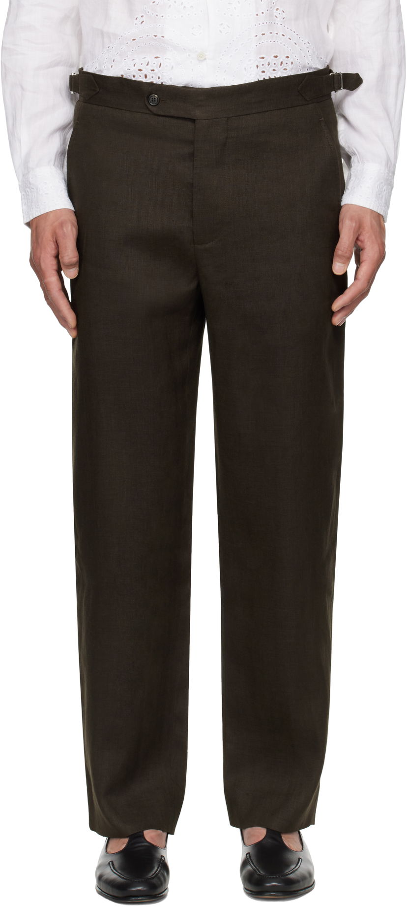 Штани Bode Bode Lightweight Linen Side-Buckle Trousers Коричневий | MRS25BT072